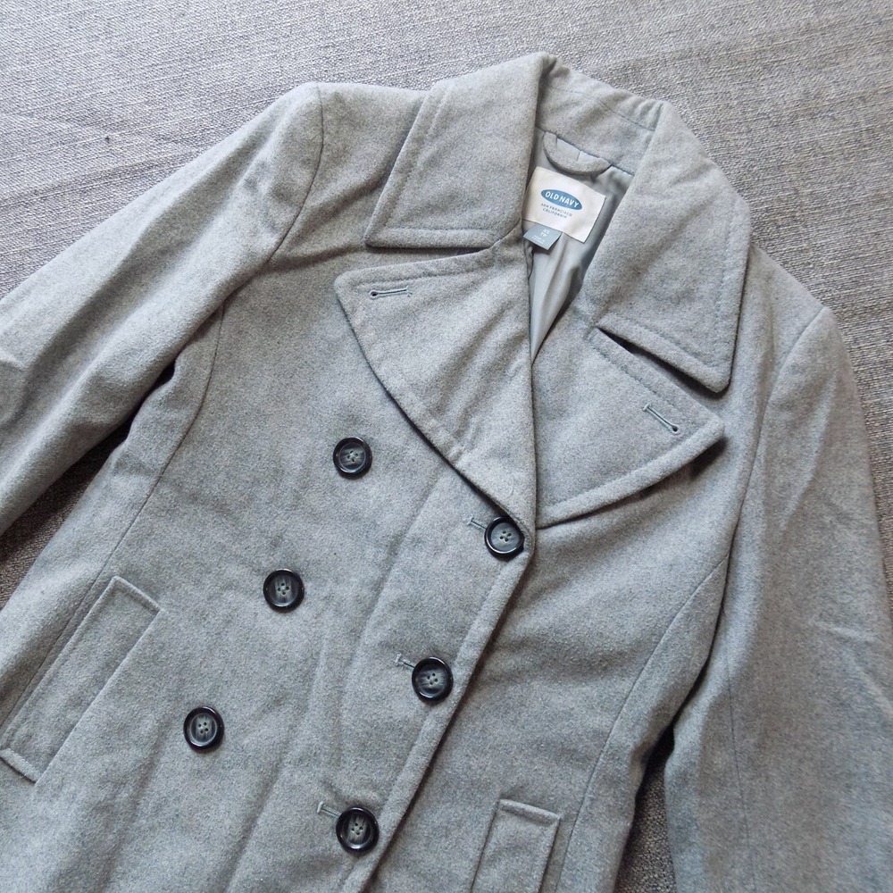 Old Navy Pea Coat Womens XS Grey Good Double Breasted Wool Blend Lined Classic